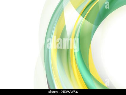 Colorful green and yellow glowing abstract curved waves graphic design. Modern flowing shiny background. Vector illustration Stock Vector