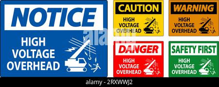 Danger Sign High Voltage Overhead Stock Vector