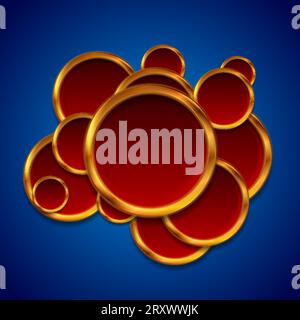 Red and bronze circles on blue background abstract luxury vector design Stock Vector