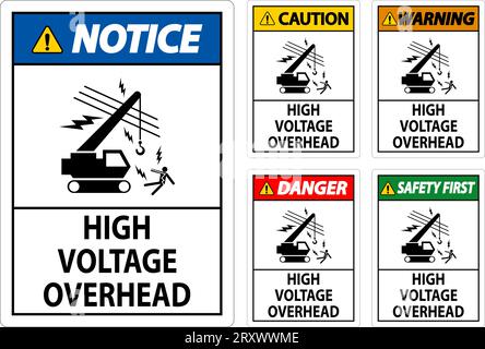 Danger Sign High Voltage Overhead Stock Vector