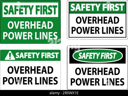 Safety First Sign Overhead Power Lines Stock Vector