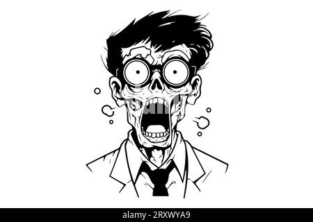 Zombie office worker hand drawn ink sketch. Engraved style vector ...