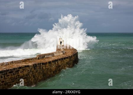 Deep Impact at Portreath Cornwall Stock Photo