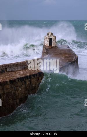 Rough Seas At Portreath Cornwall Stock Photo