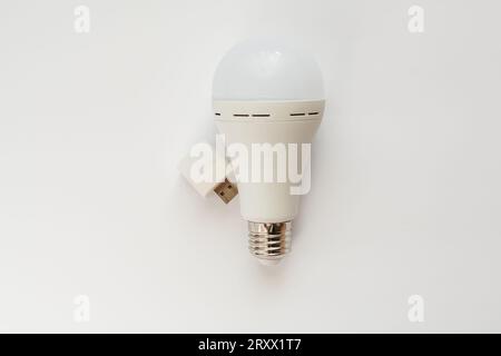 LED lamp and USB light bulb on a white background. energy saving concept Stock Photo