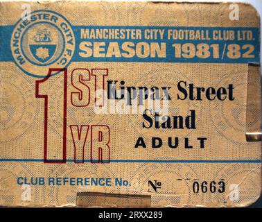Season Ticket season 1981/82, Manchester City Football club - Kippax St - Maine Road Stock Photo