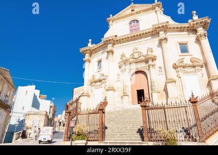 RAGUSA, ITALY - AUGUST 25, 2017: day view of Santissime Anime del Purgatorio church and downtown in Ragusa, Sicily, Italy Stock Photo