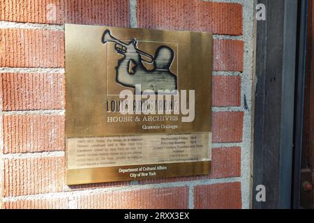 Plaque on the Louis Armstrong House museum in Corona,Queens,New York City, USA. Stock Photo