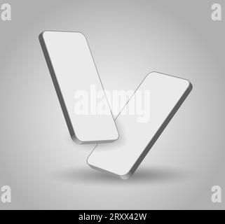 Smartphone mockup in rotated position. Mobile from different angles with blank screen. Template for presentation 3D realistic device. Vector Stock Vector