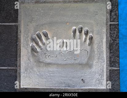 The handprint from famous English singer, songwriter, musician and composer Paul McCartney set into the pavement of The Allée des Étoiles (Avenue of t Stock Photo