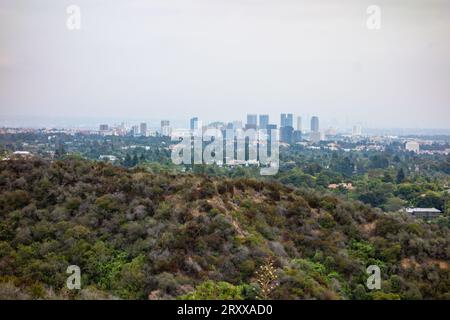 Views while cycling the Inspiration Point Loop at Will Rogers Historical Park in Santa Monica, california. Views of the pacific ocean and downtown los Stock Photo