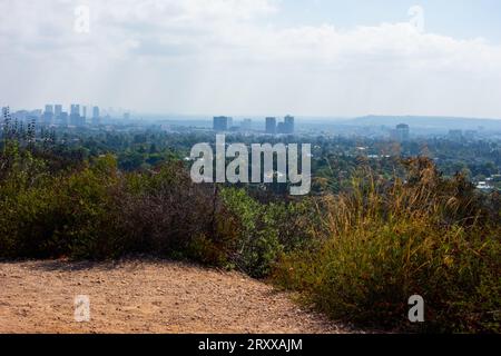 Views while cycling the Inspiration Point Loop at Will Rogers Historical Park in Santa Monica, california. Views of the pacific ocean and downtown los Stock Photo