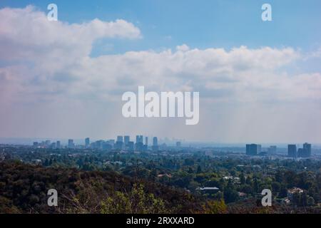 Views while cycling the Inspiration Point Loop at Will Rogers Historical Park in Santa Monica, california. Views of the pacific ocean and downtown los Stock Photo