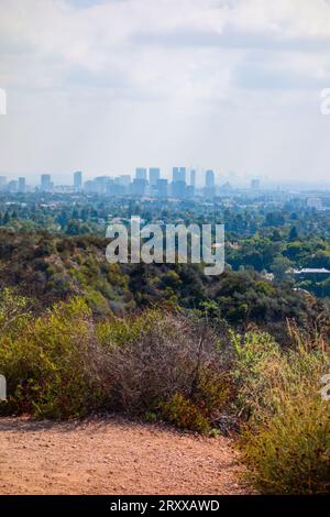 Views while cycling the Inspiration Point Loop at Will Rogers Historical Park in Santa Monica, california. Views of the pacific ocean and downtown los Stock Photo