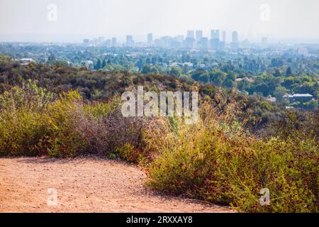 Views while cycling the Inspiration Point Loop at Will Rogers Historical Park in Santa Monica, california. Views of the pacific ocean and downtown los Stock Photo