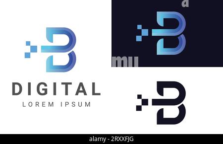 Initial Letter B Monogram Text Letter Logo Design Tech B Logotype 3D B Stock Vector