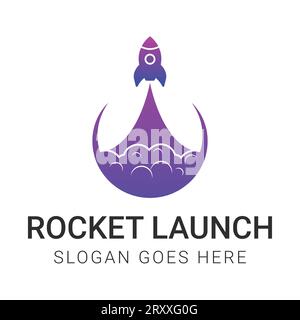 Rocket Launch Logo Design Moon Landing Logotype Stock Vector