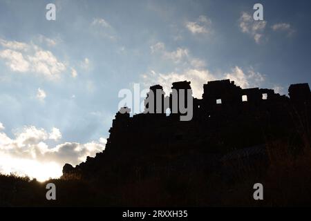 Amberd fortress silhouette. Byurakan. Aragatsotn province. Armenia Stock Photo