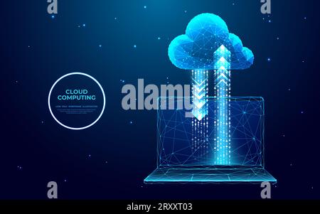 Abstract laptop with digital cloud computing. Cloud technology.  Stock Vector