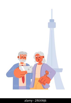 Old couple attraction tourists retirement enjoying 2D cartoon characters Stock Vector
