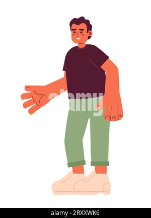 Hispanic young adult man welcoming gesturing 2D cartoon character Stock Vector
