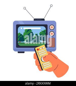 Park landscape on 1970s tv 2D illustration concept Stock Vector