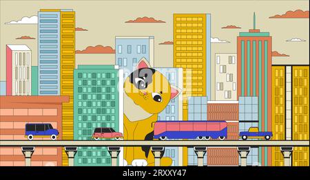 Giant kitten 2D linear illustration concept Stock Vector