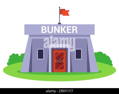 concrete bunker to protect people from missiles. flat vector illustration. Stock Vector