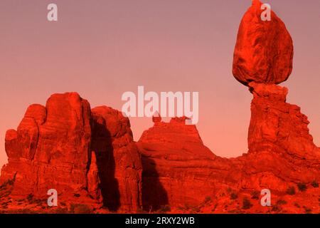 balanced rock at arches nationalpark utah in the evening Stock Photo ...