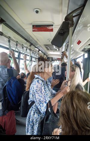 Lido Di Jesolo, Veneto, Italy, September 15th 2023, many passengers on board the bus to Punta Sabbioni. Stock Photo