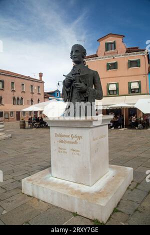Burano, Venice, Italy, September 2023, a statue of Baldassare Galuppi, an18th Century composer from Burano Stock Photo