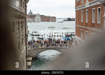 Venice, Veneto, Italy, September 16th 2023, a view of Venice from inside the bridge of sighs Stock Photo