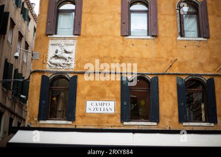 Campo S Julian, Venice, Italy, September 16th 2023, ancient artwork on the wall of a Venetian building Stock Photo