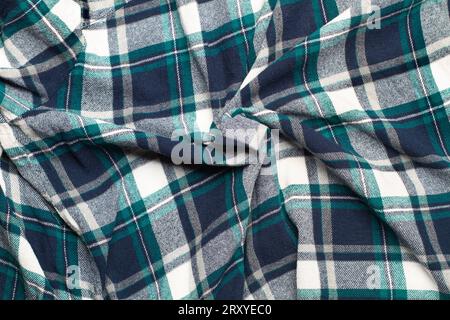 Green, white and gray plaid fabric in a close up view Stock Photo
