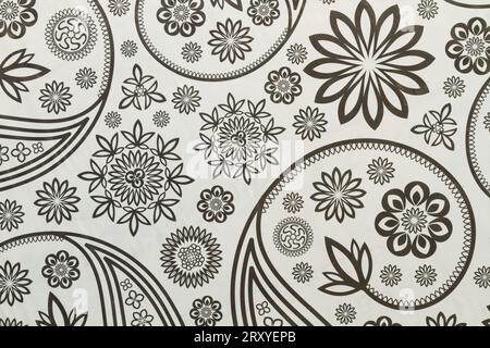 Drawings of flowers and leaves on a white background in a close up view Stock Photo