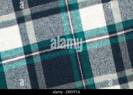 Green, white and gray plaid fabric in a close up view Stock Photo