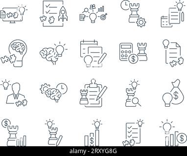 Business Strategy Icons Set. Plan, Development, Growth, Competitive. Editable Stroke. Simple Icons Vector Collection Stock Vector