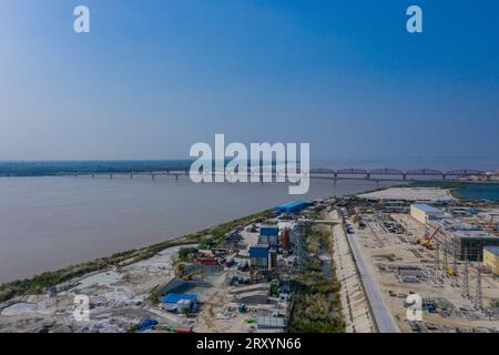 Construction of the Rooppur Nuclear Power Plant, a 2.4 GWe nuclear power plant in Bangladesh. The nuclear power plant is being constructed at Rooppur Stock Photo