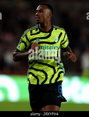 Arsenal's Gabriel during the Brentford FC v Arsenal FC Carabao Cup Round 3 match at Gtech Community Stadium, London, England, United Kingdom on 27 September 2023 Stock Photo