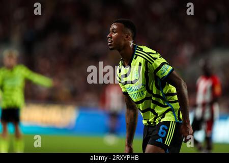 Arsenal's Gabriel during the Brentford FC v Arsenal FC Carabao Cup Round 3 match at Gtech Community Stadium, London, England, United Kingdom on 27 September 2023 Stock Photo