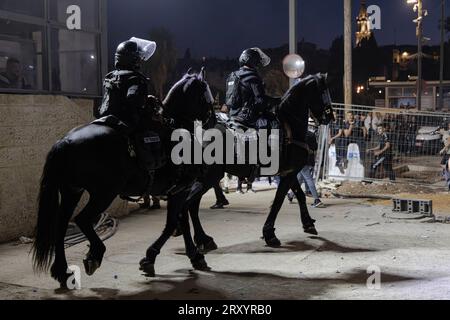 The Israeli-Palestinian conflict The Israeli police suppressed those celebrating the anniversary of the birth of the Prophet Muhammad in Jerusalem, as the police began attacking the Palestinians who gathered in the Damascus Gate area, using clubs, and arrested 7 children. On September 27, 2023 photo by faiz abu rmeleh Copyright: xSAEEDxQAQx 0G6A7197 copy Stock Photo