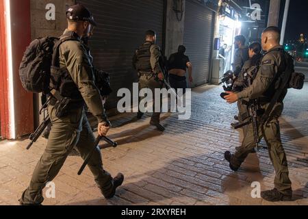 The Israeli-Palestinian conflict The Israeli police suppressed those celebrating the anniversary of the birth of the Prophet Muhammad in Jerusalem, as the police began attacking the Palestinians who gathered in the Damascus Gate area, using clubs, and arrested 7 children. On September 27, 2023 photo by faiz abu rmeleh Copyright: xSAEEDxQAQx 0G6A7366copy Stock Photo