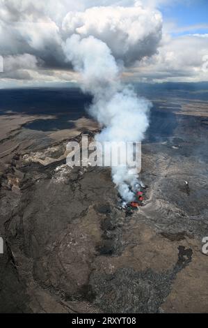 Kilauea, United States of America. 14 September, 2023. A plume of poison gas erupts from a vent above the floor of Halemaumau volcano at Hawaii Volcanoes National Park, September 14, 2023 in Hawaii. Measurements show 20,000 tonnes of sulfur dioxide are being emitted daily from the vent.  Credit: Lis Gallant/USGS/Alamy Live News Stock Photo