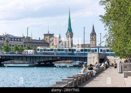 Altstadt Old Town from riverside, Quaianlagen , City of Zürich, Zürich, Switzerland Stock Photo