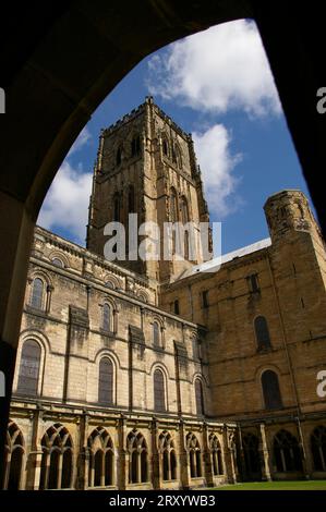 Durham Cathedral tower under a blue cloudy sky. Durham, UK. Stock Photo