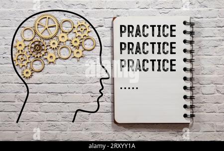 Practice. Practice. Practice text on sticky notes isolated on office desk. Stock Photo