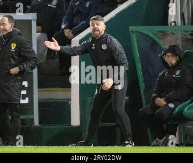 St Mirren manager Stephen Robinson with match officials following the