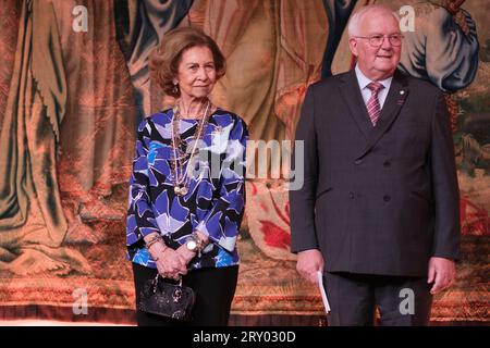 Queen Sofia of Spain during the inauguration of the Summit of the European Federation of Food Banks (FEBA) in Madrid September 27, 2023 Spain (Photo by Oscar Gonzalez/Sipa USA) (Photo by Oscar Gonzalez/Sipa USA) Stock Photo