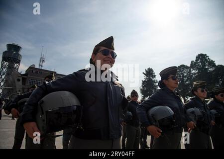 Colombian police women pilots during an event at the CATAM - Airbase in Bogota, where the United States of America embassy in Colombia gave 3 Lockheed Martin UH60 Black Hawks to improve the antinarcotics operations, on September 27, 2023. Photo by: Chepa Beltran/Long Visual Press Stock Photo