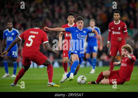 Cesare Casadei #7 of Leicester City during the Carabao Cup Third Round  match Liverpool vs Leicester City at Anfield, Liverpool, United Kingdom,  27th September 2023 (Photo by Steve Flynn/News Images Stock Photo 